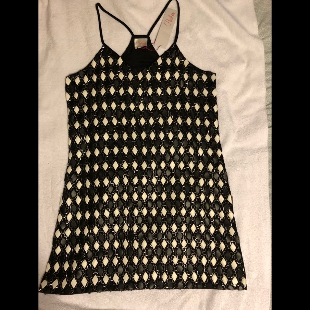 Parker/Atrium petite black & white mini dress